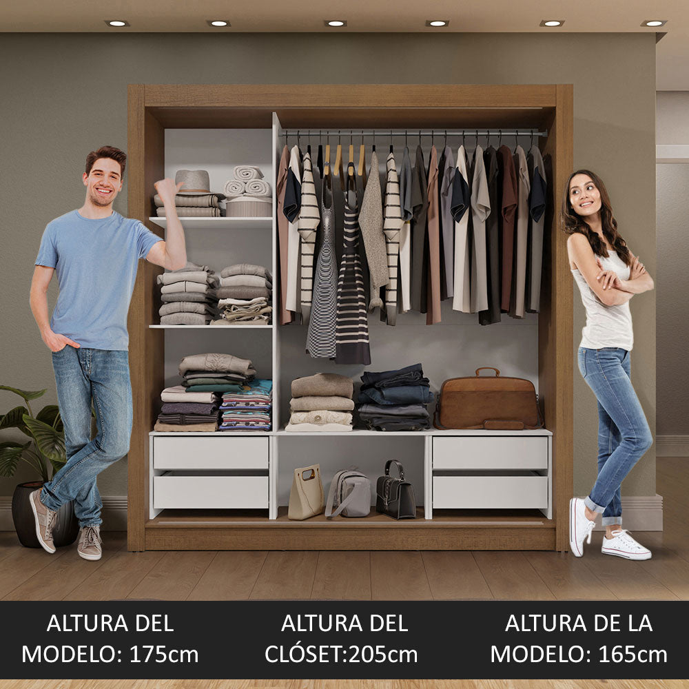 Clóset Matrimonial 170 cm 3 Puertas Corredizas 4 Cajones Con 1 Espejo Marrón/Blanco Sublime Madesa