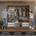 Clóset Matrimonial 170 cm 3 Puertas Corredizas 4 Cajones Con 1 Espejo Marrón/Blanco Sublime Madesa
