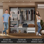 Clóset Matrimonial 170 cm 3 Puertas Corredizas 2 Cajones Marrón/Negro Sublime Madesa