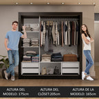 Clóset Matrimonial 170 cm 3 Puertas Corredizas 4 Cajones Con 1 Espejo Negro Sublime Madesa