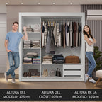 Clóset Matrimonial 170 cm 3 Puertas Corredizas 2 Cajones Blanco/Marrón Sublime Madesa