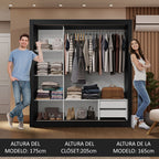 Clóset Matrimonial 170 cm 3 Puertas Corredizas 2 Cajones Negro/Marrón Sublime Madesa