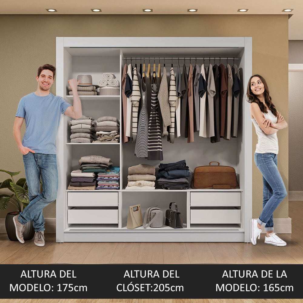 Clóset Matrimonial 3 Puertas Corredizas 4 Cajones Blanco/Gris Sublime Plus