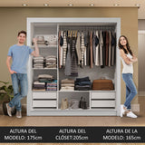 Clóset Matrimonial 3 Puertas Corredizas 4 Cajones Blanco/Gris Sublime Plus