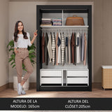 Clóset 2 Puertas Corredizas con Espejo 4 Cajones Negro/Blanco Vivare Plus Madesa