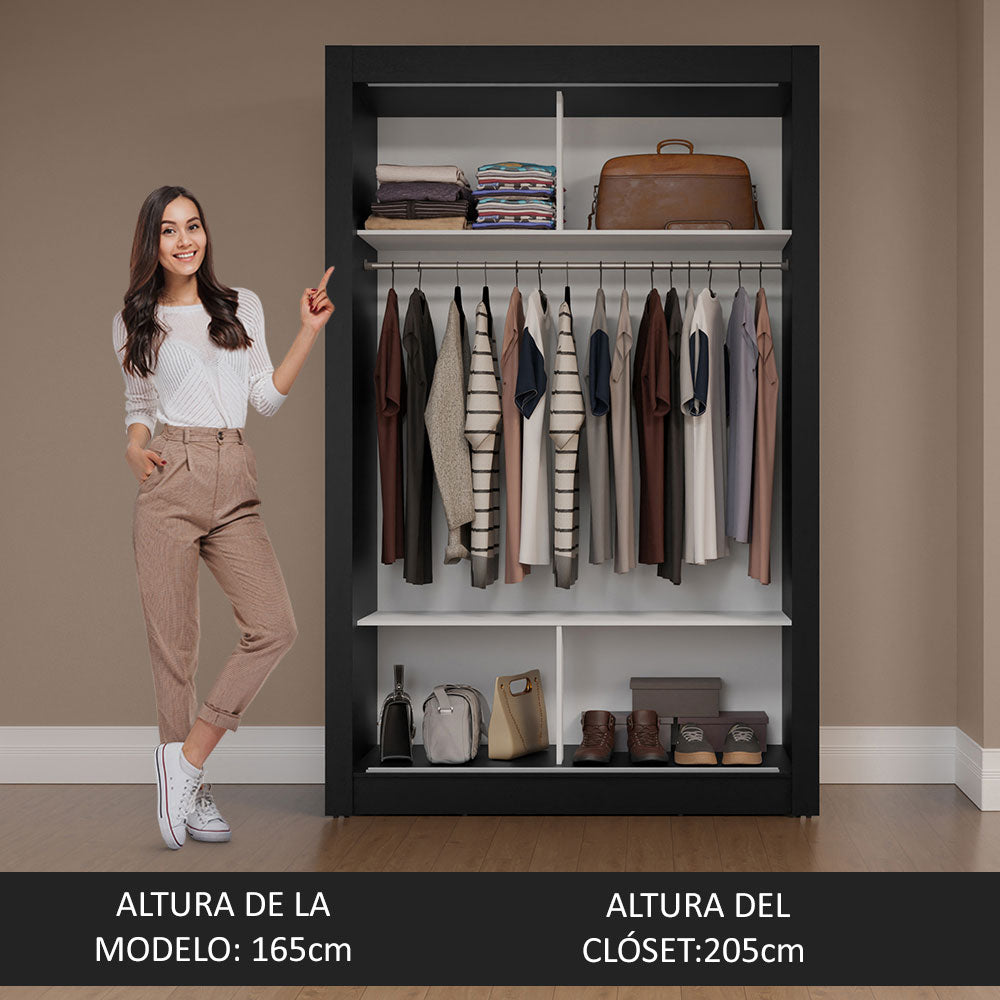 Clóset Soltero 117 cm 2 Puertas Corredizas Negro/Marrón Milano Madesa