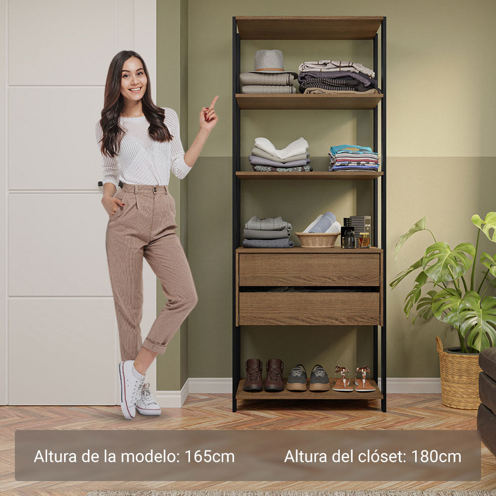 Clóset Modular Abierto 70 cm 2 Cajones Marrón/Negro Valencia Madesa