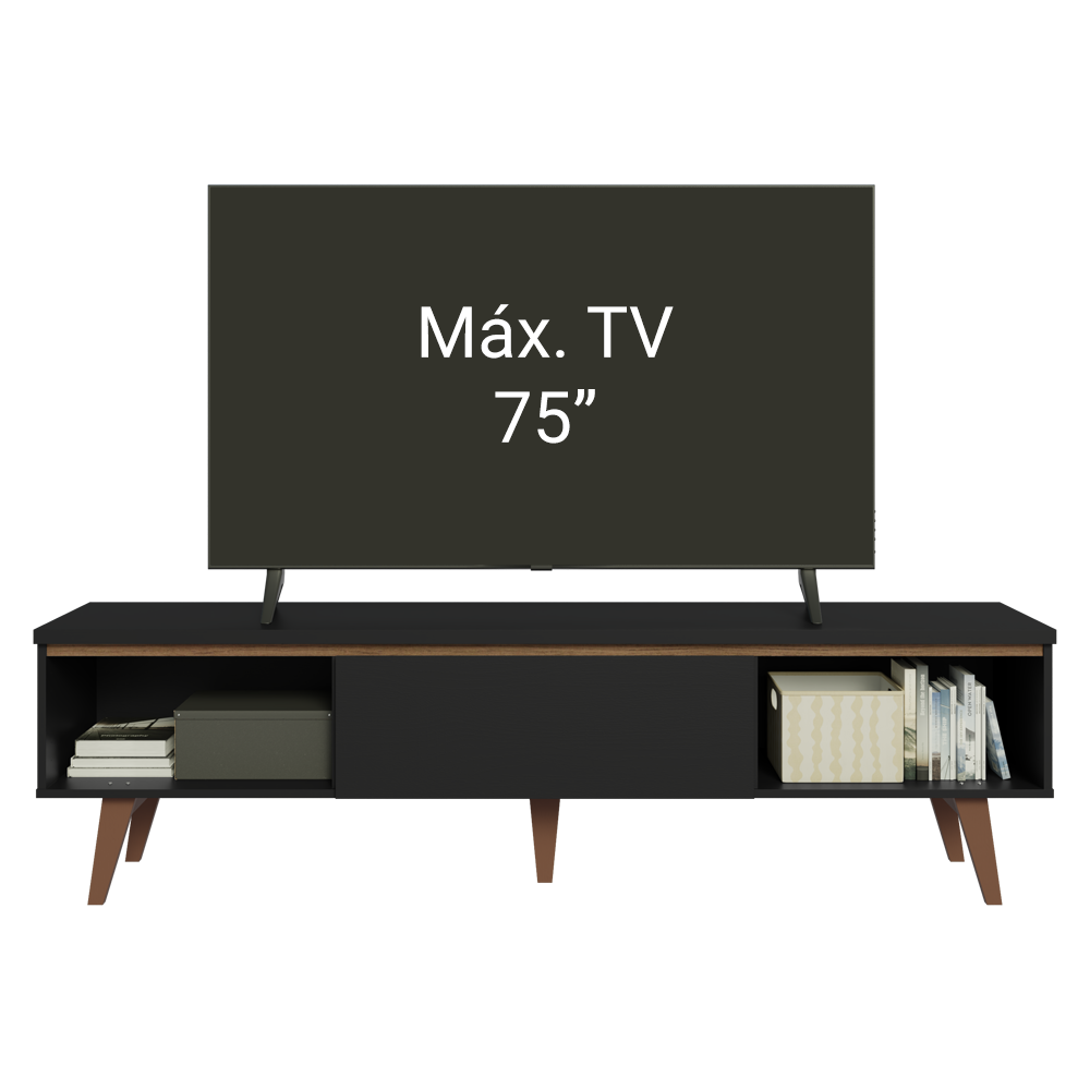 Mueble para TV hasta 80 Pulgadas 180 cm 2 Puertas 1 Cajón Negro Reims Madesa