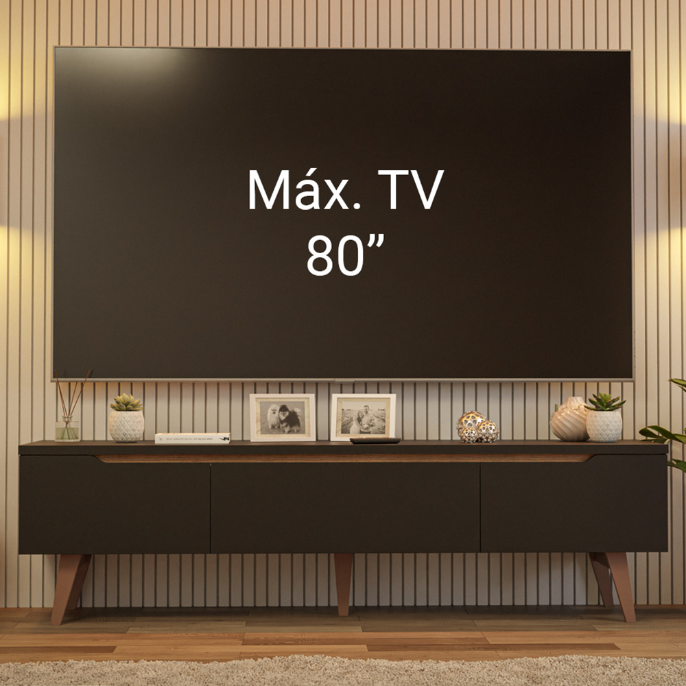Mueble para TV hasta 80 Pulgadas 180 cm 2 Puertas 1 Cajón Doha Negro/Marrón