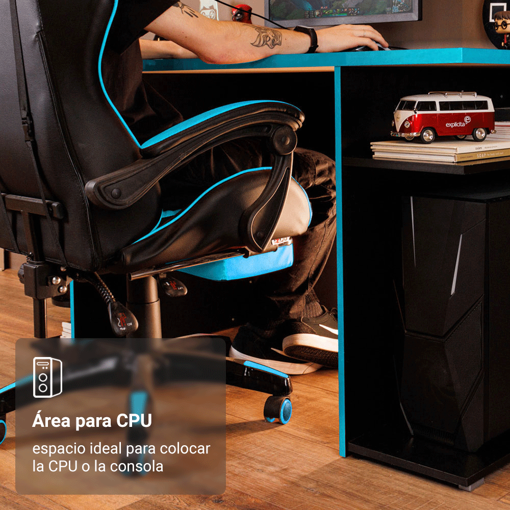 Escritorio Gamer 136 cm Negro/Azul Madesa