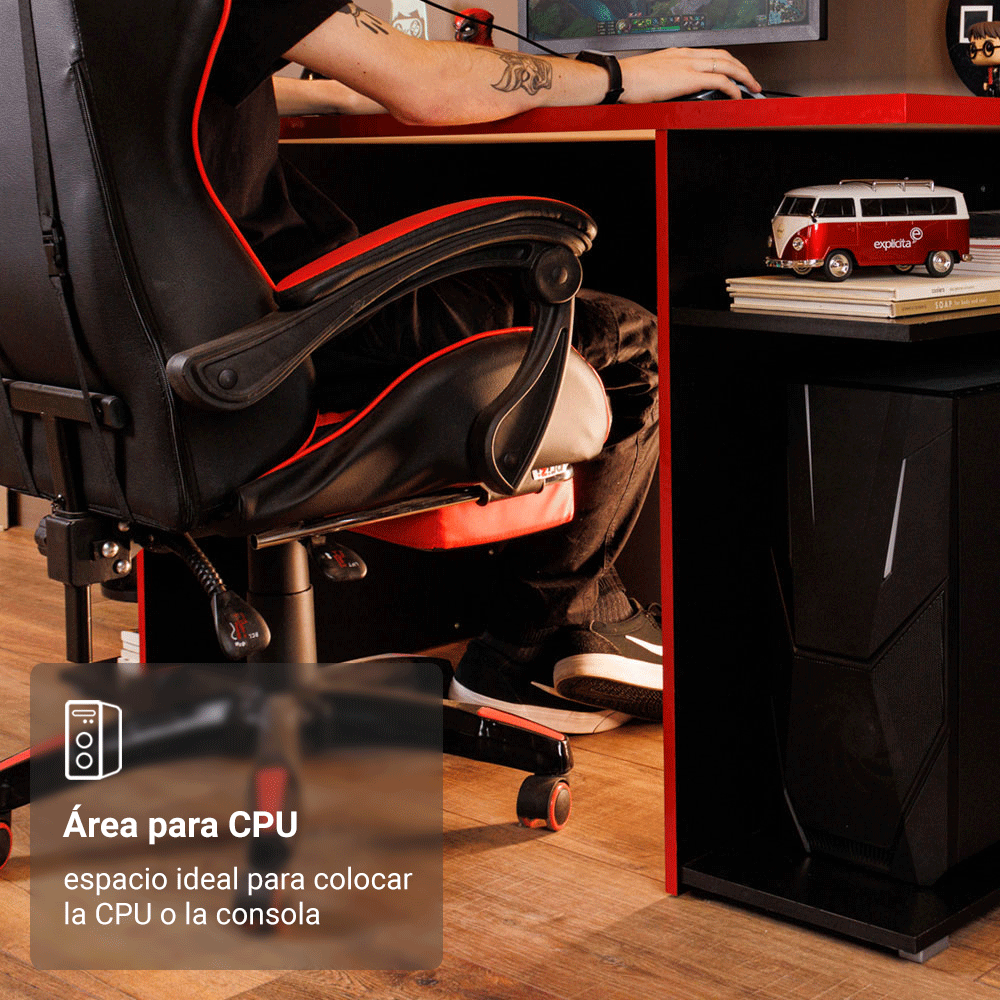 Escritorio Gamer 136 cm Negro/Rojo Madesa