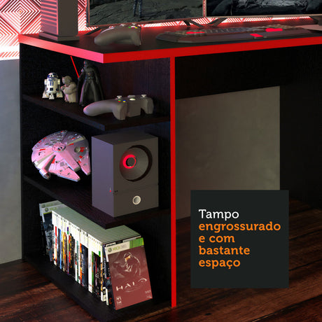 Escritorio Gamer Madesa Para PC y Consola Negro/Rojo