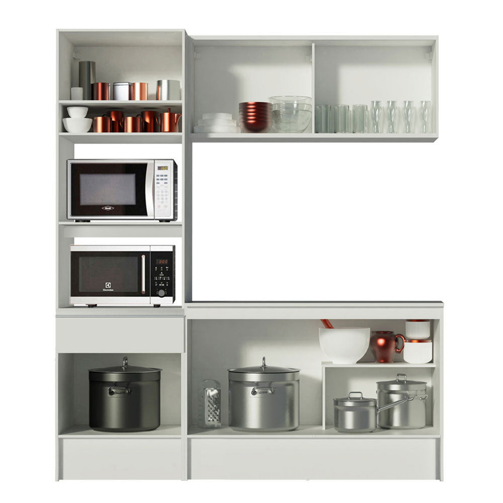 Cocina Compacta 180 x 52 cm 5 Puertas 2 Cajónes con Mueble para Horno Blanco Topázio Madesa
