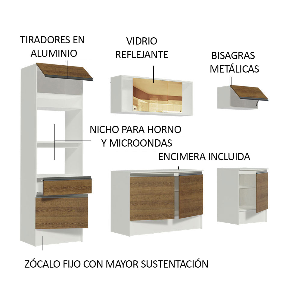 Cocina Integral 240cm Diamante Blanco/Marrón