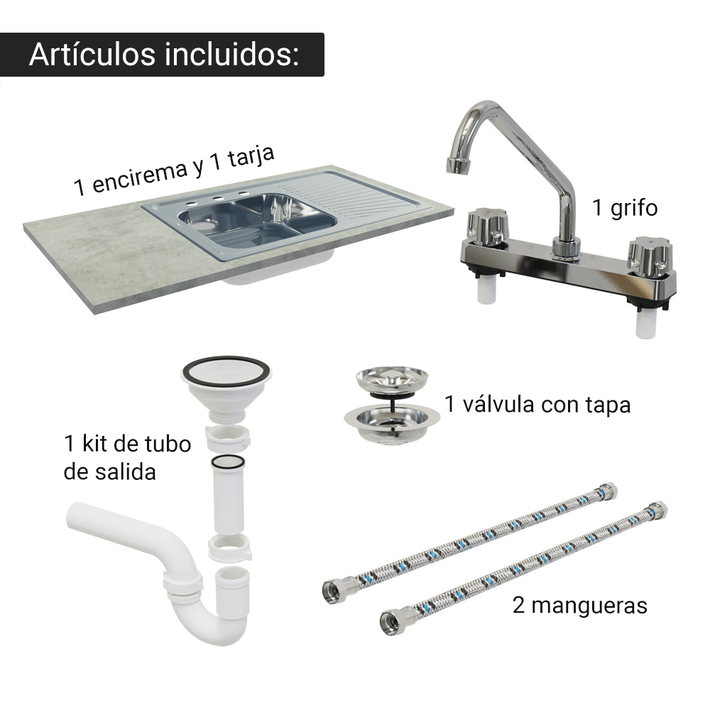 Gabinete Bajo para Fregadero con Accesorios de Cocina 120 x 60 cm 2 Puertas (Con Encimera) Agata Blanco/Crema