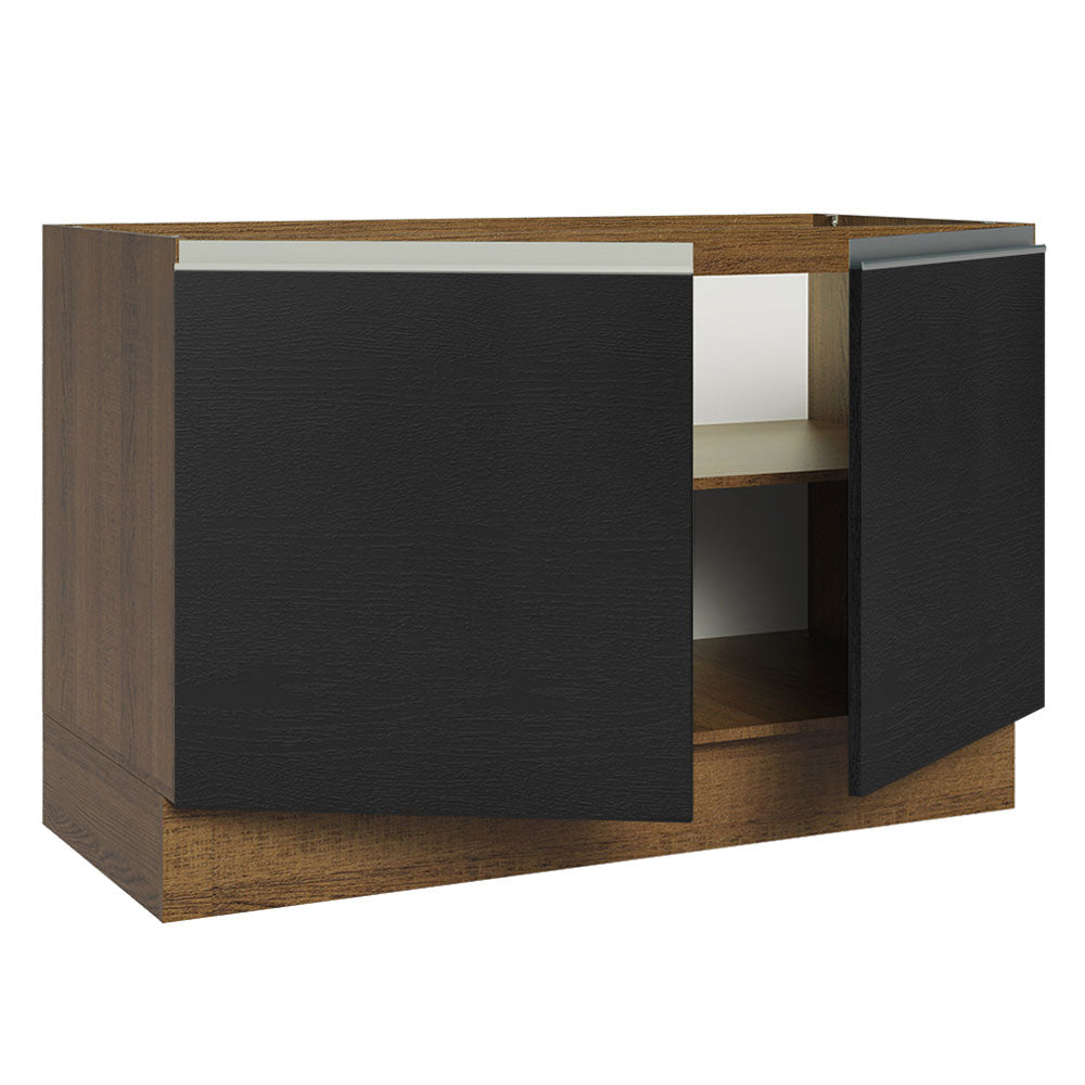 Gabinete Bajo 120 cm 2 Puertas Sin Encimera Marrón/Negro Glamy Madesa