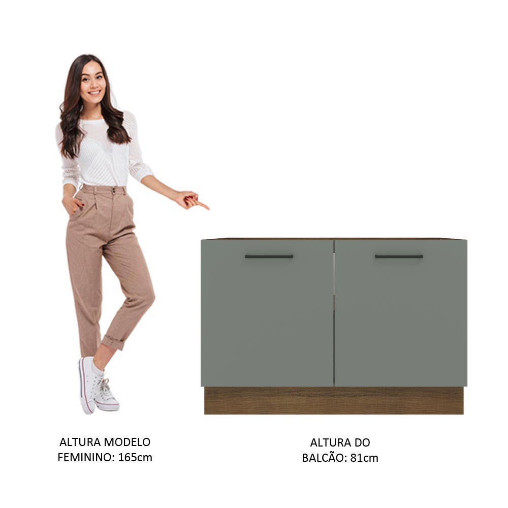 Mueble de Cocina para Fregadero 120 x 60 cm 2 Puertas (Sin Encimera) Agata Marrón/Gris