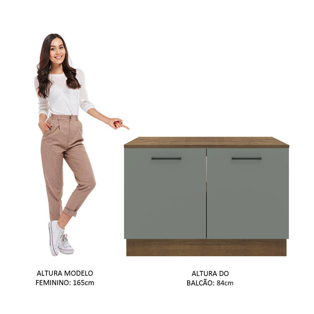 Mueble de Cocina para Fregadero 120 x 60 cm 2 Puertas (Con Encimera) Agata Marrón/Gris