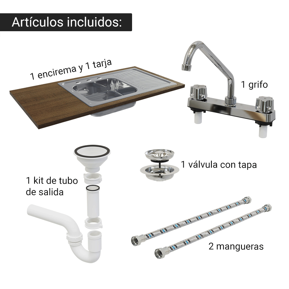 Mueble de Cocina con Fregadero 120 cm 2 Puertas Blanco/Marrón Agata
