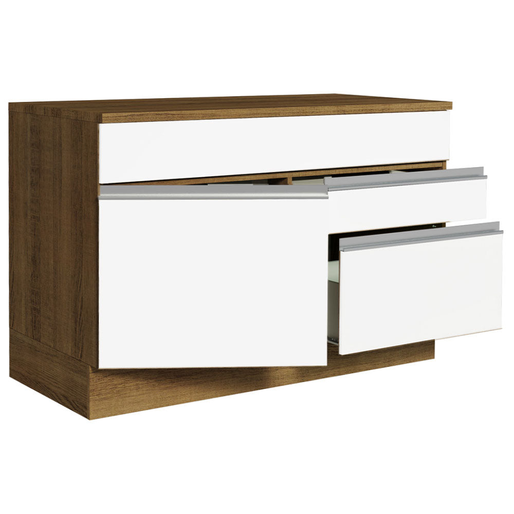 Gabinete Bajo 120 cm 1 Puerta 2 Cajones Marrón/Blanco Glamy Madesa