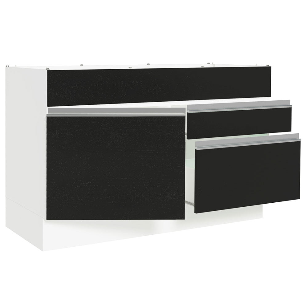 Gabinete Bajo 120 cm 1 Puerta 2 Cajones Sin Encimera Blanco/Negro Glamy Madesa