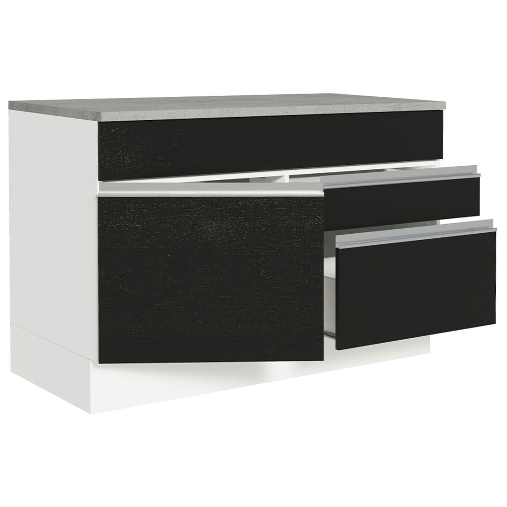Gabinete Bajo 120 cm 1 Puerta 2 Cajones Blanco/Negro Glamy Madesa