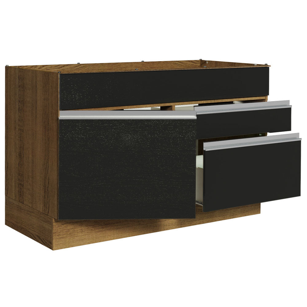 Gabinete Bajo 120 cm 1 Puerta 2 Cajones Sin Encimera Marrón/Negro Glamy Madesa