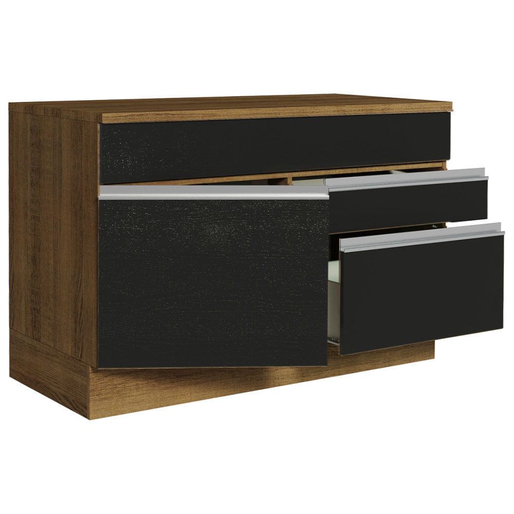 Gabinete Bajo 120 cm 1 Puerta 2 Cajones Marrón/Negro Glamy Madesa