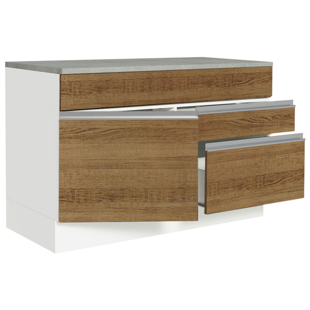 Gabinete Bajo 120 cm 1 Puerta 2 Cajones Blanco/Marrón Glamy Madesa