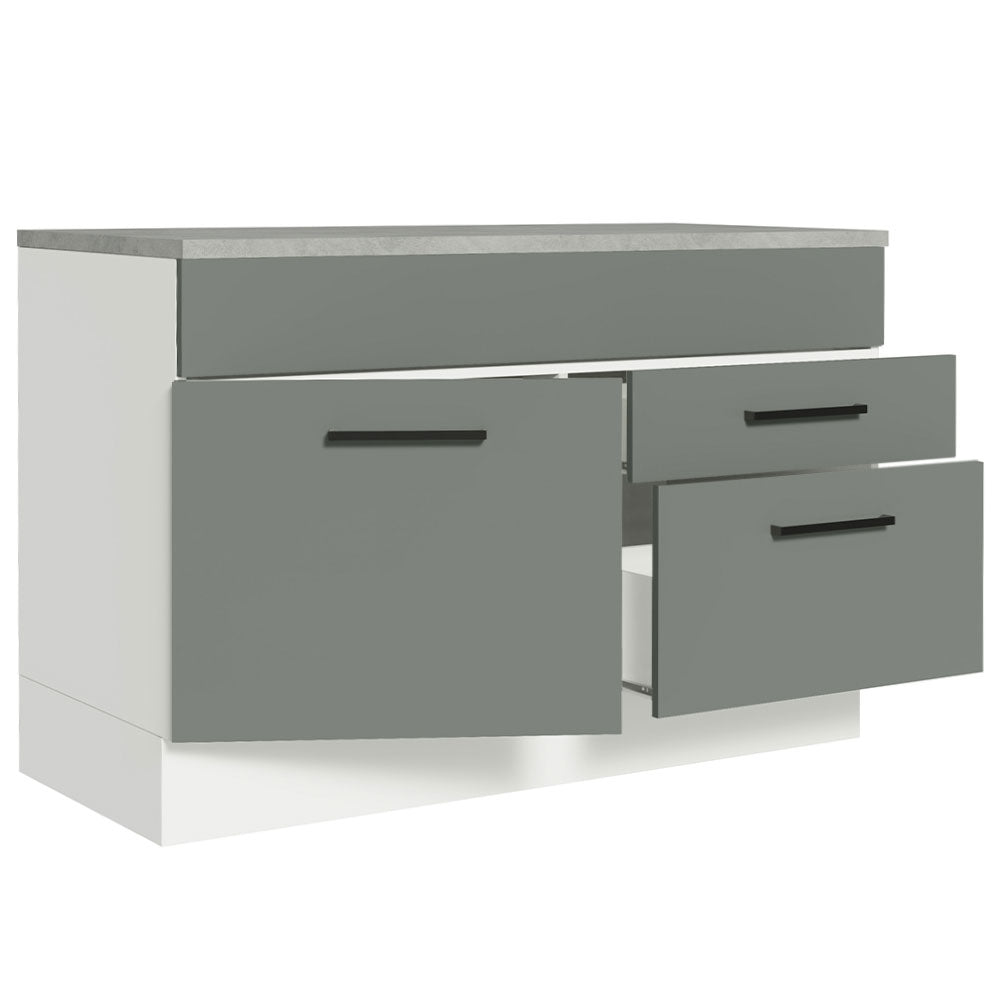 Gabinete Bajo para Tarja 120 x 60 cm 1 Puerta 2 Cajones (Con Encimera) Agata Blanco/Gris