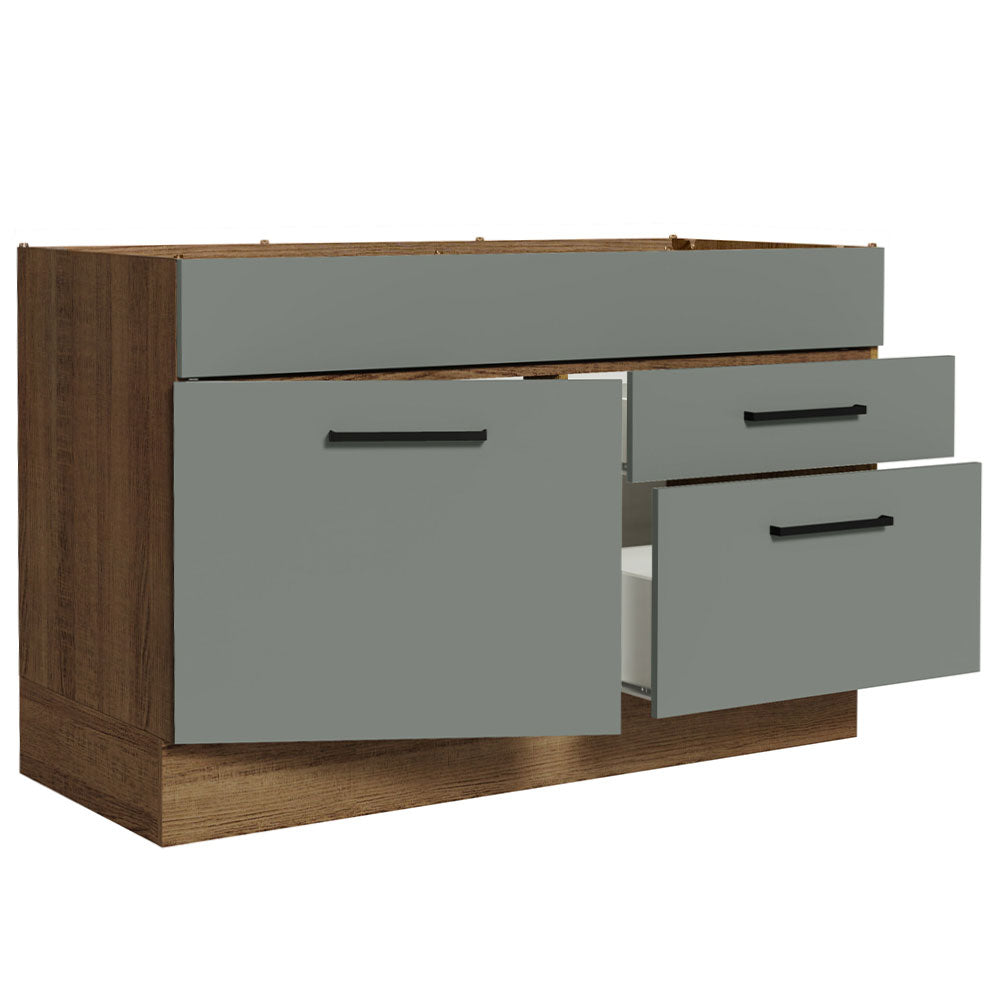Gabinete Bajo para Fregadero con Accesorios de Cocina 120 cm 1 Puerta 2 Cajones Marrón/Gris Agata Madesa