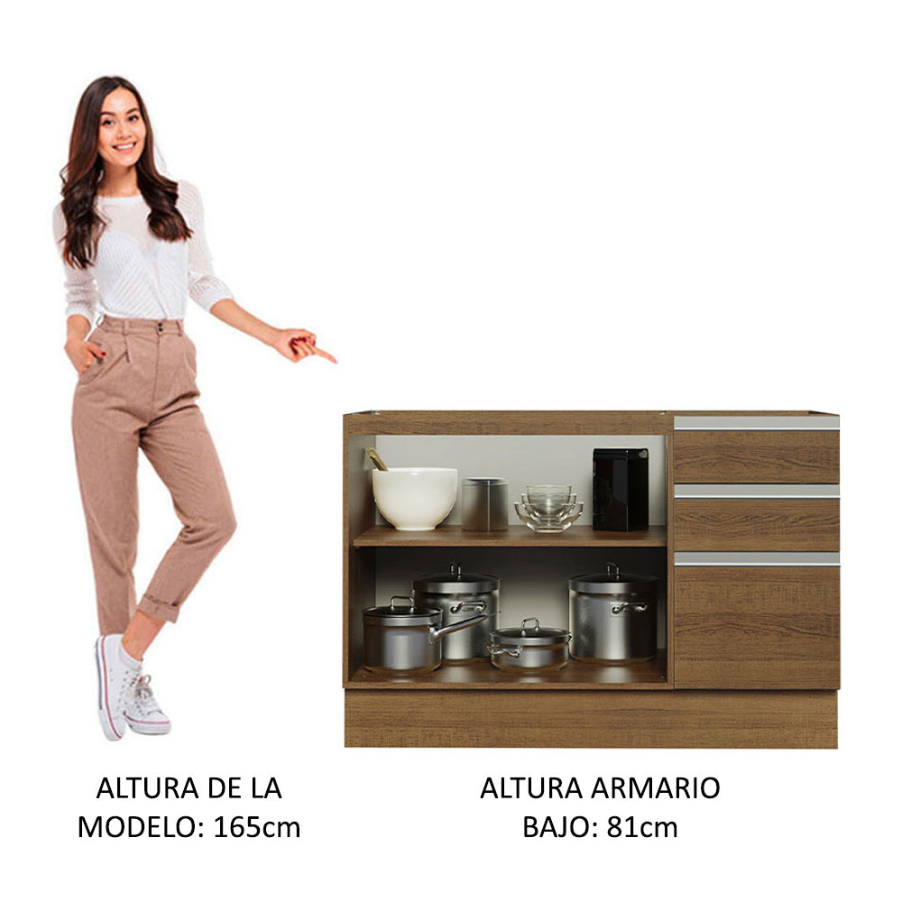 Gabinete Bajo para Fregadero con Accesorios de Cocina 120 cm 2 Puertas 3 Cajones Marrón Glamy Madesa