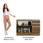 Gabinete Bajo para Fregadero con Accesorios de Cocina 120 cm 2 Puertas 3 Cajones Marrón Glamy Madesa
