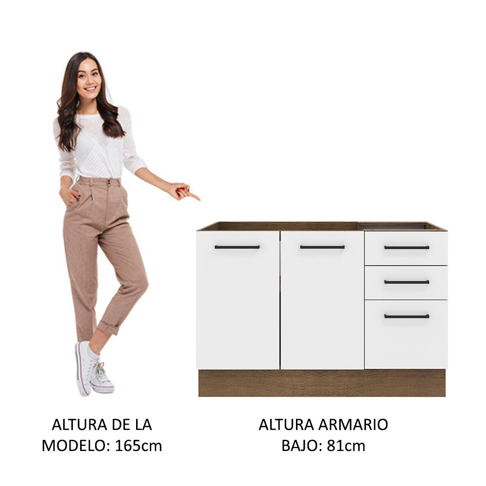 Gabinete Bajo para Fregadero con Accesorios de Cocina 120 cm 2 Puertas 3 Cajones Marrón/Blanco Agata Madesa