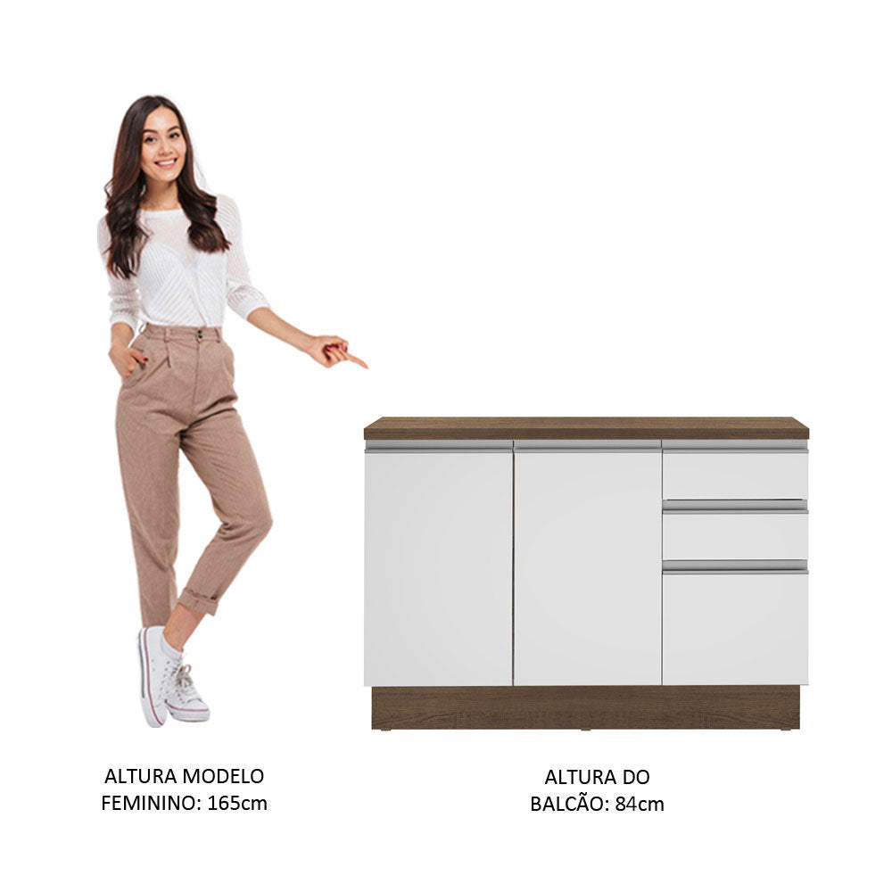 Gabinete Bajo 120 cm 2 Puertas 3 Cajones Marrón/Blanco Glamy Madesa