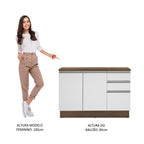 Gabinete Bajo 120 cm 2 Puertas 3 Cajones Marrón/Blanco Glamy Madesa