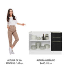 Gabinete Bajo para Fregadero con Accesorios de Cocina 120 cm 2 Puertas 3 Cajones Blanco/Negro Lux Madesa