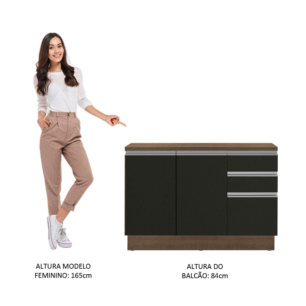 Gabinete Bajo 120 cm 2 Puertas 3 Cajones Marrón/Negro Glamy Madesa