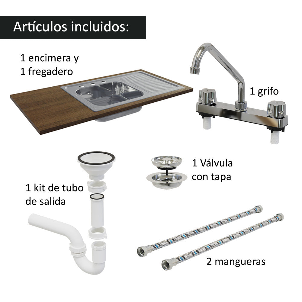 Gabinete Bajo para Fregadero con Accesorios de Cocina 120 x 60 cm 2 Puerta 3 Cajones (Con Encimera) Glamy Marrón/Negro