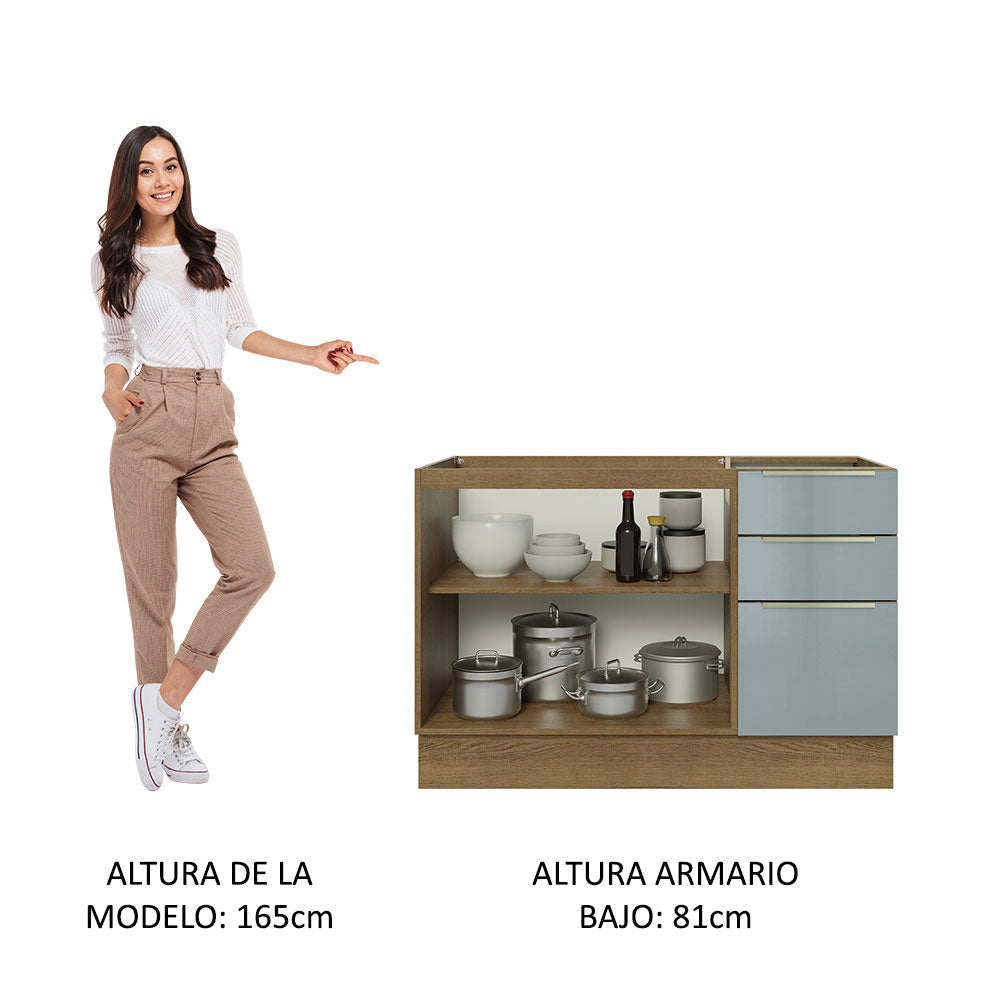 Gabinete Bajo para Fregadero con Accesorios de Cocina 120 cm 2 Puertas 3 Cajones Marrón/Gris Lux Madesa