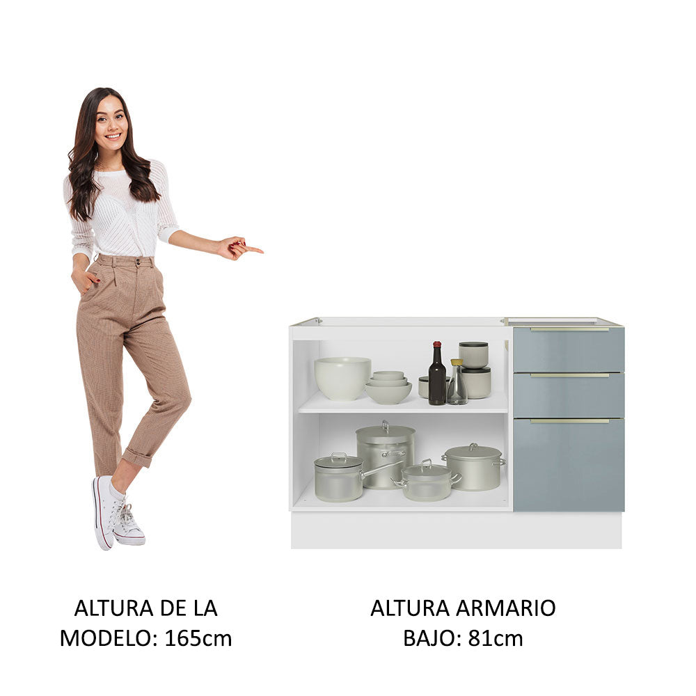 Gabinete Bajo para Fregadero con Accesorios de Cocina 120 cm 2 Puertas 3 Cajones Blanco/Gris Lux Madesa
