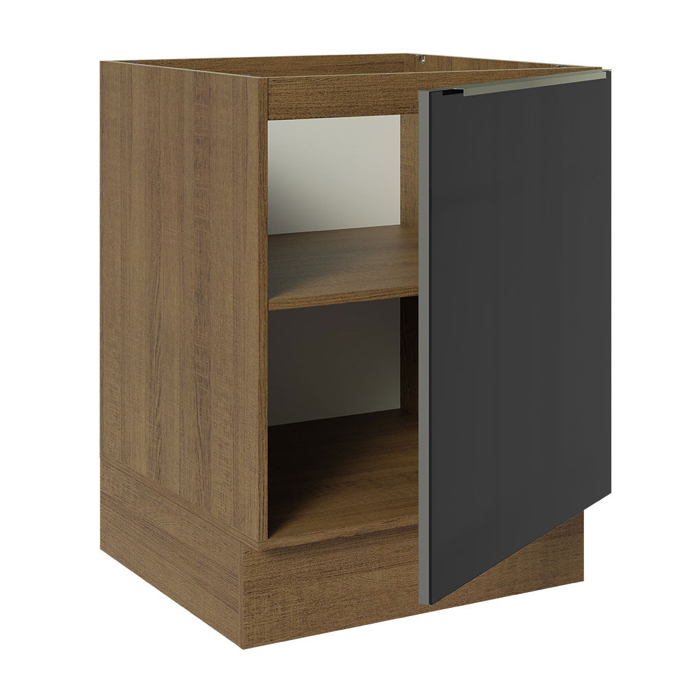 Gabinete Bajo 60 cm 1 Puerta (Sin Encimera) Lux Marrón/Negro