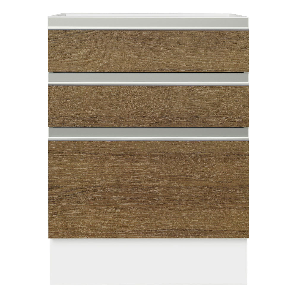 Gabinete Bajo 60 cm 3 Cajones Sin Encimera Blanco/Marrón Glamy Madesa