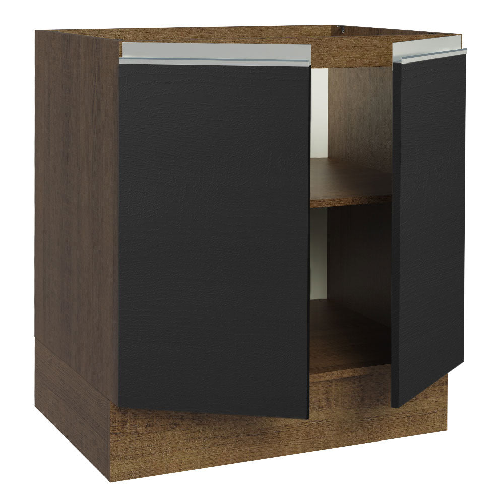 Gabinete Bajo 70 cm 2 Puertas Sin Encimera Marrón/Negro Glamy Madesa
