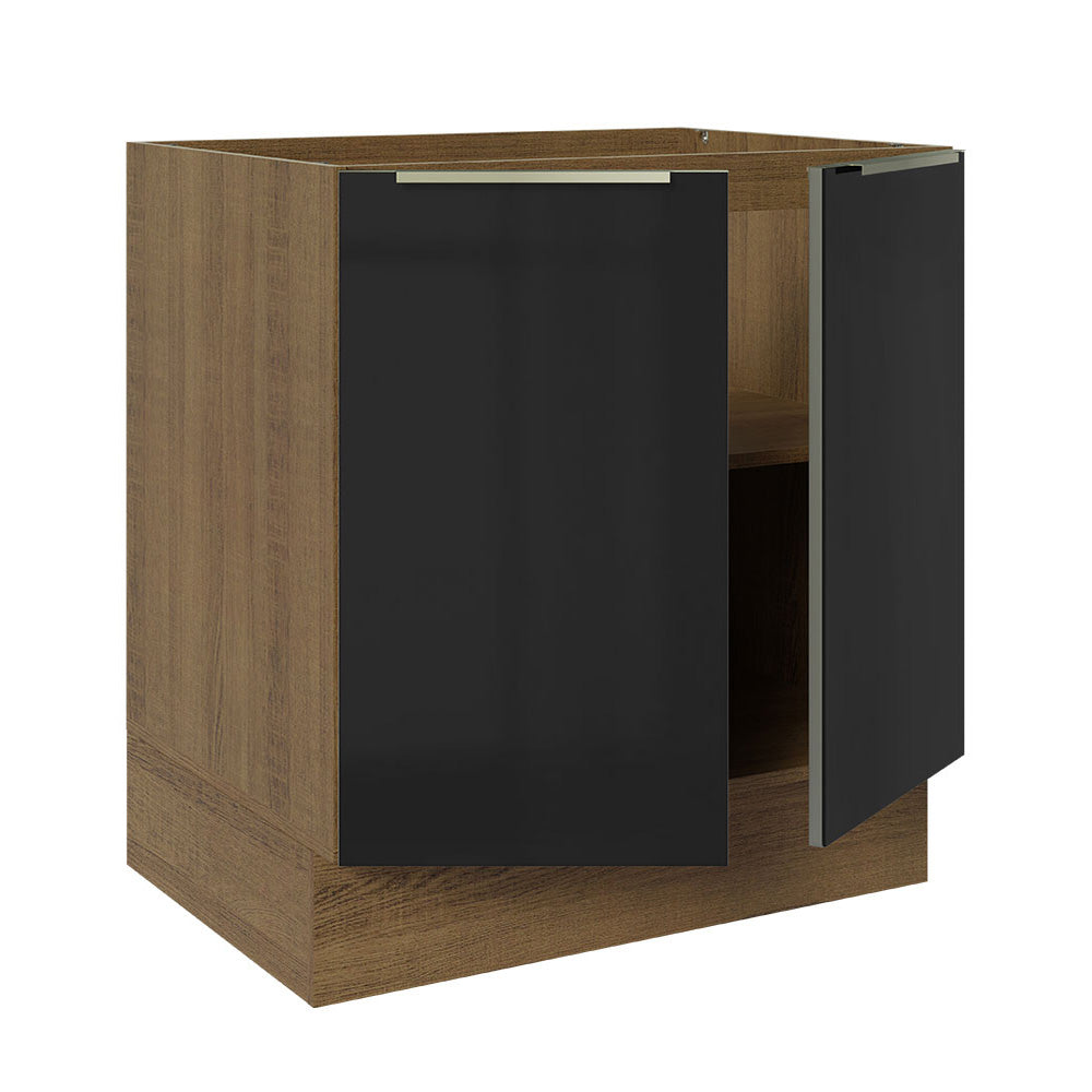 Gabinete Bajo 70 cm 2 Puertas Lux Marrón/Negro