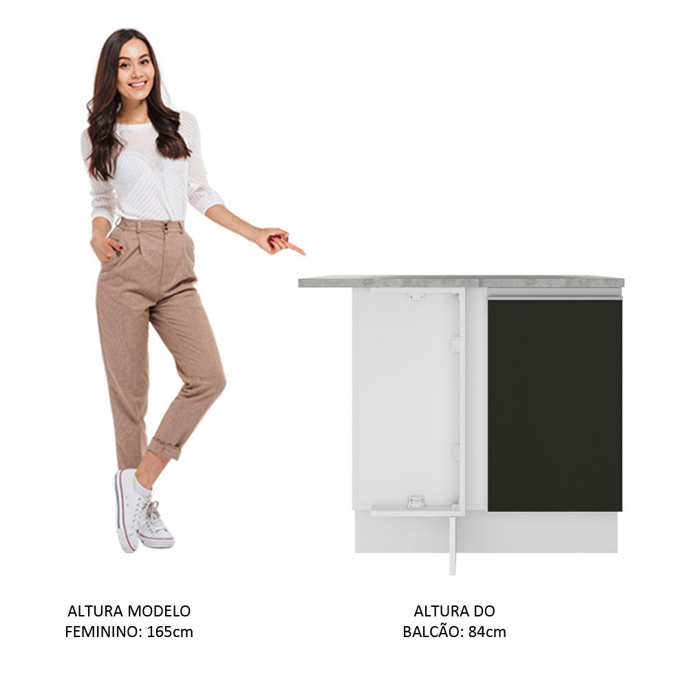 Gabinete Bajo Esquinero 102 cm 1 Puerta Blanco/Negro Glamy Madesa
