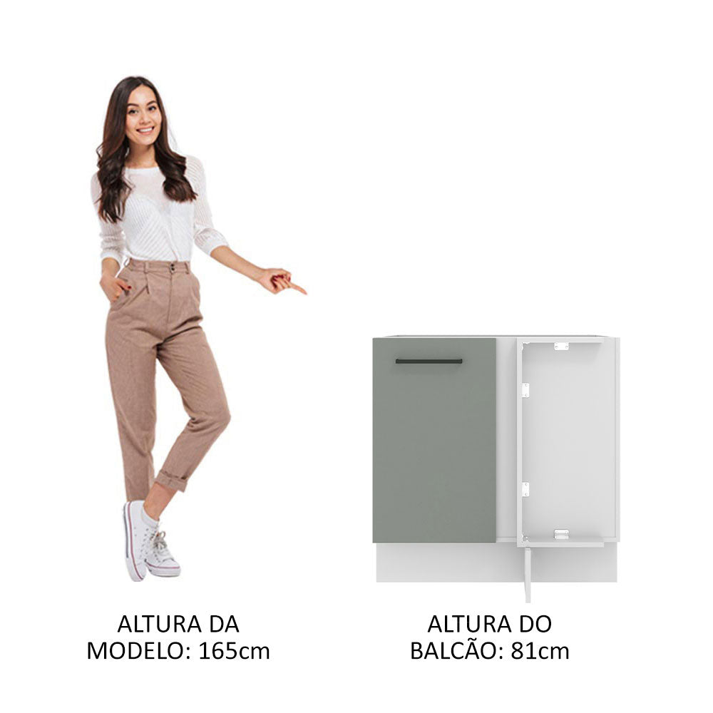 Gabinete Bajo de Esquina de Cocina 60 de Profundidad con 1 Puerta (Sin Encimera) Agata Blanco/Gris