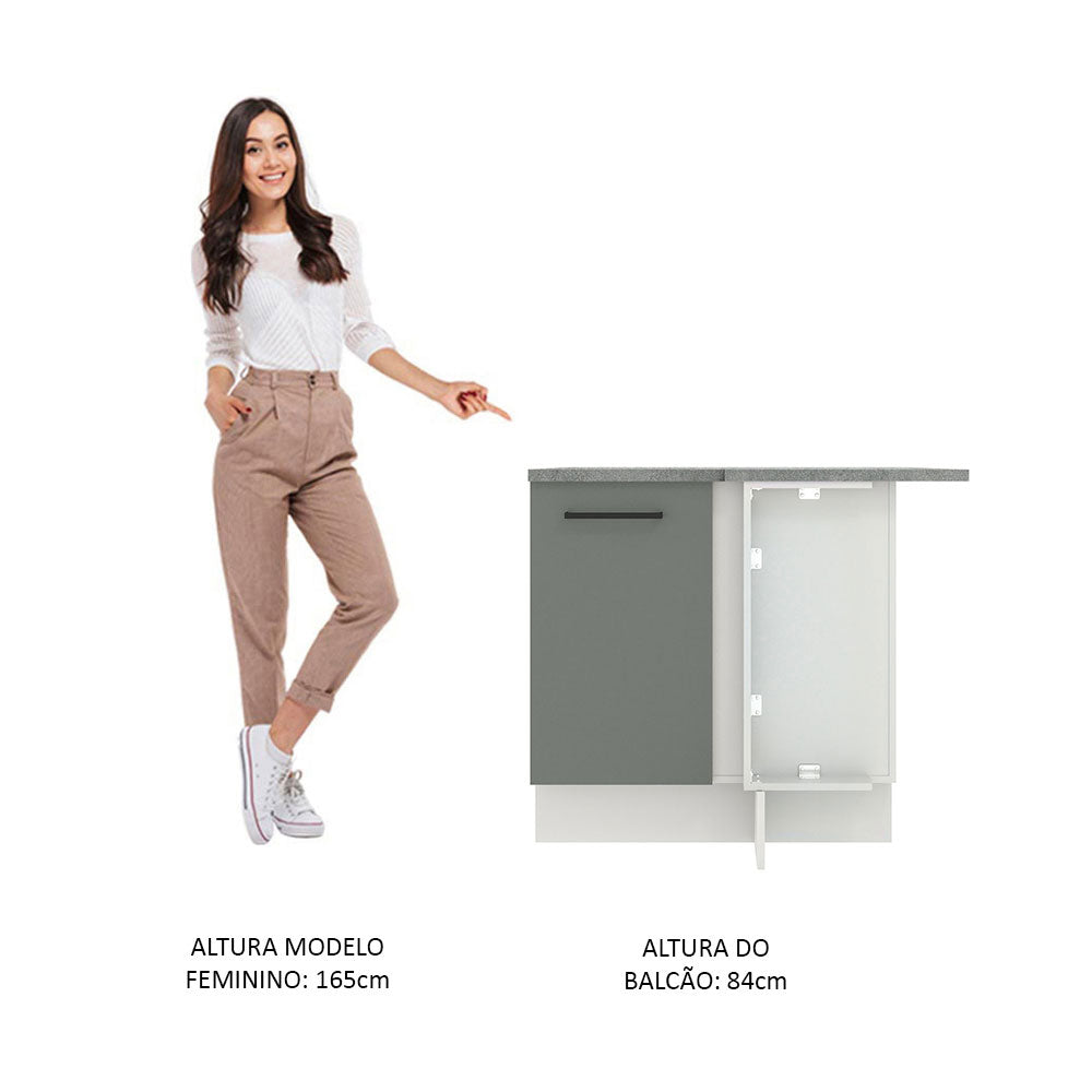 Gabinete Bajo Esquinero 102 cm 1 Puerta Blanco/Gris Agata Madesa