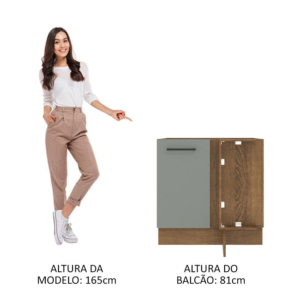 Gabinete Bajo de Esquina de Cocina 60 de Profundidad con 1 Puerta (Sin Encimera) Agata Marrón/Gris