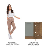 Gabinete Bajo de Esquina de Cocina 60 de Profundidad con 1 Puerta (Sin Encimera) Agata Marrón/Gris